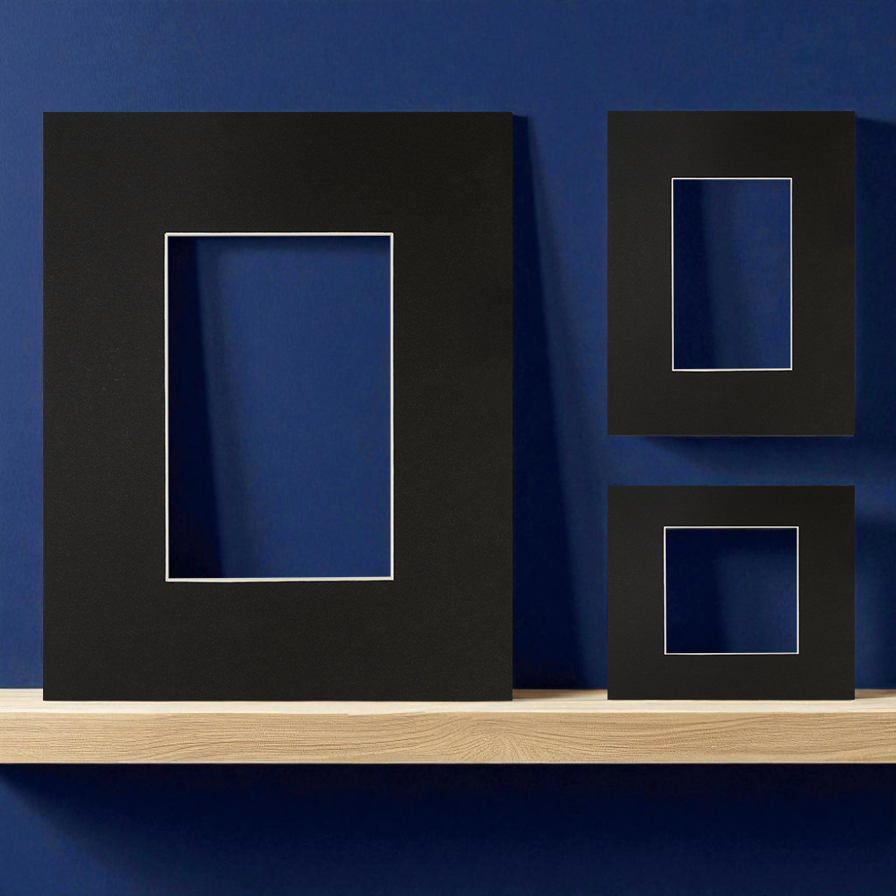 Black picture mount with a sharp white core bevel